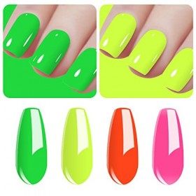 Vishine Vernis Gels Semi-Permanents, Lot de 4 Couleurs Néon, Fluo Vert Jaune Lime Orange Hot Pink Collection Nail Art Vernis 