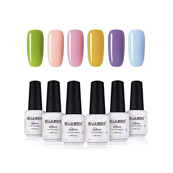 BELLA MODA 003 Lot de 6 vernis à ongles gel UV LED 8 ml