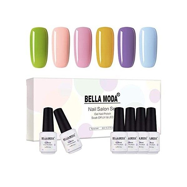 BELLA MODA 003 Lot de 6 vernis à ongles gel UV LED 8 ml