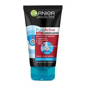 Garnier SkinActive - Nettoyant 3 en 1 Charbon Anti-Points Noirs Incrustés PureActive- 150 ml Gommage / Exfoliants