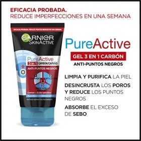 Garnier SkinActive - Nettoyant 3 en 1 Charbon Anti-Points Noirs Incrustés PureActive- 150 ml Gommage / Exfoliants
