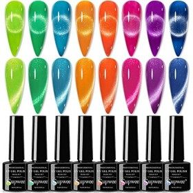 Supwee 8 couleurs Cat Gel Magnetic Gel Rigon de ongle Neon Bright Yellow Green Rose Rose Ryglis de ongles Oeil avec un gel de