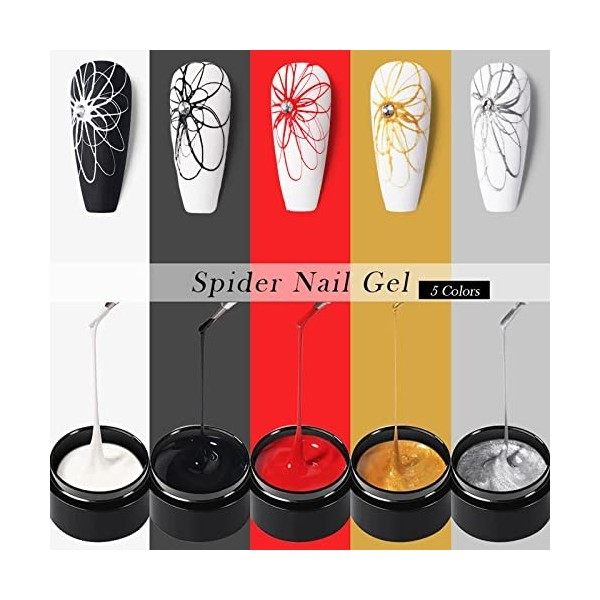 Bellecrey Spider Gel, Kit de Vernis à Ongles Gel UV Holographique, Dessin Fleurs Constellation Géométrique Lignes Aléatoires 