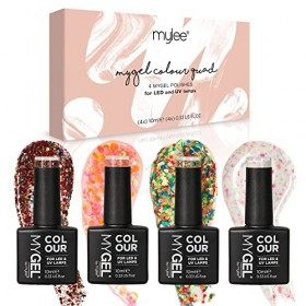 MyGel by MYLEE Confetti Vernis à Ongles Gel Set 4x10ml UV/LED Nail Art Manucure Pédicure pour Usage Professionnel et Domestiq