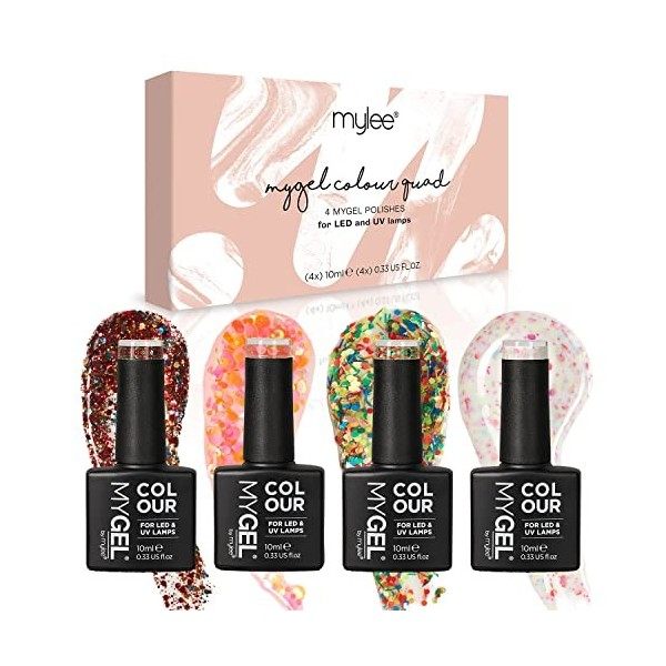 MyGel by MYLEE Confetti Vernis à Ongles Gel Set 4x10ml UV/LED Nail Art Manucure Pédicure pour Usage Professionnel et Domestiq