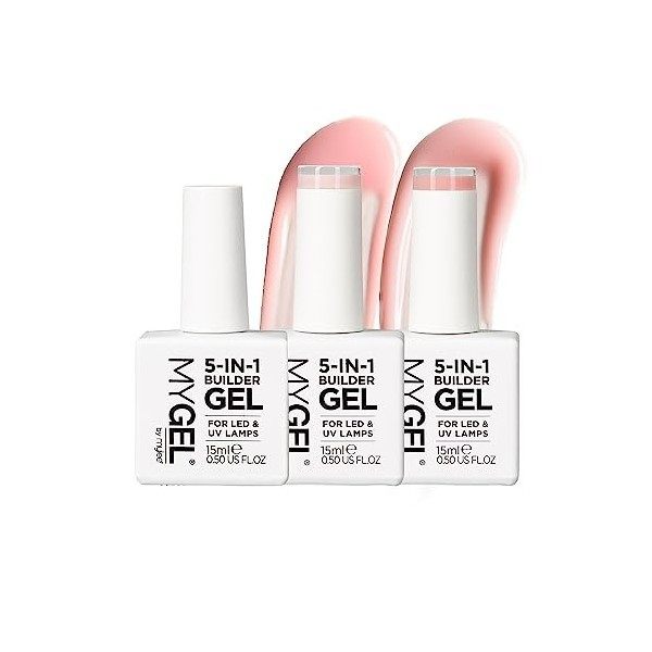 Mylee Trio de Gel Builder de renforcement 5-en-1 Just Peachy 3x15ml, Vernis à Ongles UV/LED Ongles forts et résistants, Capsu