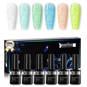 Beautilux Vernis Semi Permanent, 6 Couleurs 10ml Pailleté Vernis Gel Snowflake, Vert Jaune Orange Rose Rose Foncé Violet Vern