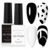 Makartt Gel Vernis à Ongles Kit, Noir Blanc Vernis à Ongles Gel Set Noir & Blanc Soak Off Nail Gel Polish LED Requis UV Gel P