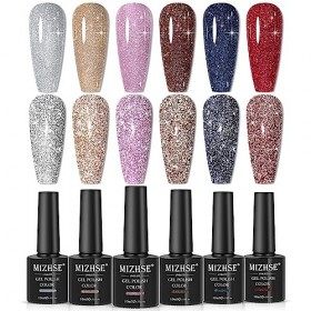 MIZHSE Gel de paillettes réfléchissantes Vernis à ongles Diamant étincelant Gel de vernis à ongles Gel brillant à paillettes 