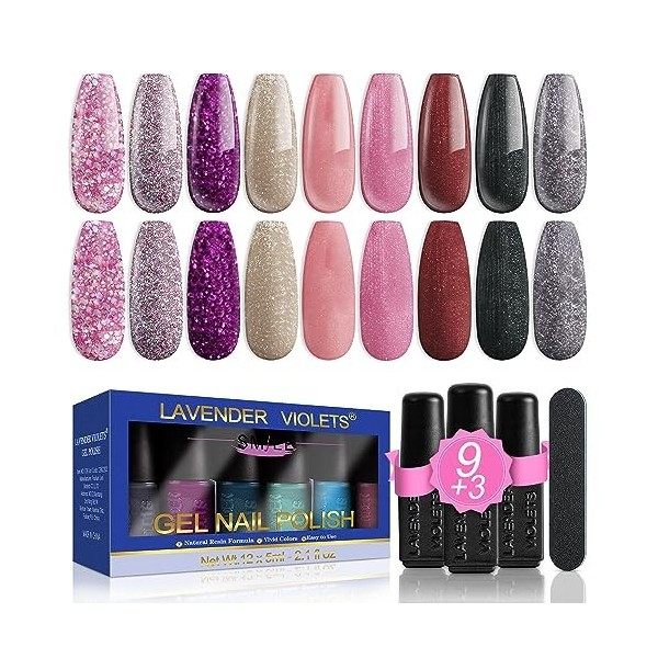 Lavande violets® Soak Off LED/UV Paillettes Vernis à ongles gel 8 ml pour vernis gel Paillettes Manucure brillant Vernis à on