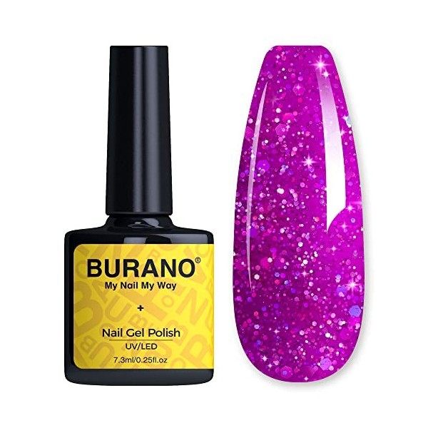 BURANO Vernis Gel Semi Permanent vernis à ongles, Glitter vernis à ongles entretoises besoin de durcissement, sans puce gel p