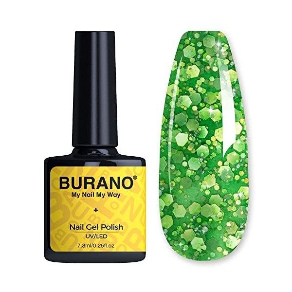 BURANO Vernis Gel Semi Permanent vernis à ongles, Glitter vernis à ongles entretoises besoin de durcissement, sans puce gel p