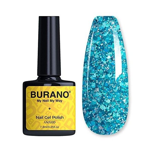 BURANO Vernis Gel Semi Permanent vernis à ongles, Glitter vernis à ongles entretoises besoin de durcissement, sans puce gel p