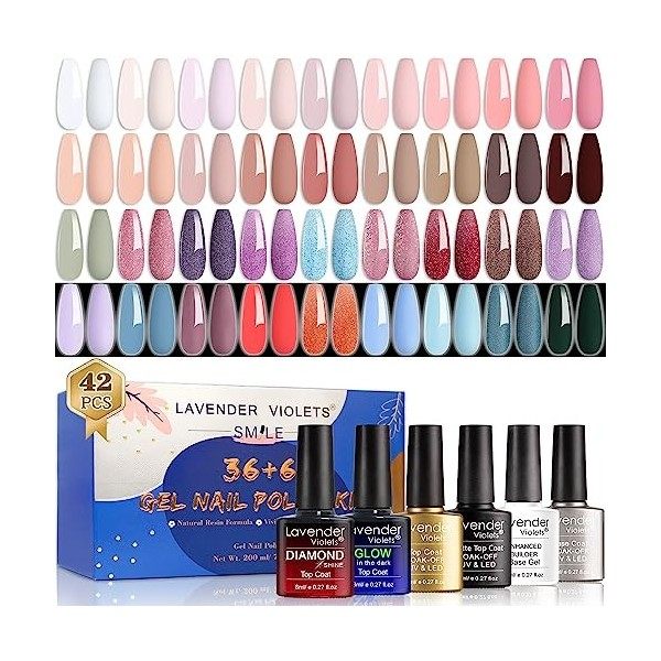 Lavender Violets Vernis Gel Semi Permanent Ongles Gel UV LED Soak Off Manucure Nail Art 21 Pcs Kit La Saint Valentin Cadeaux 