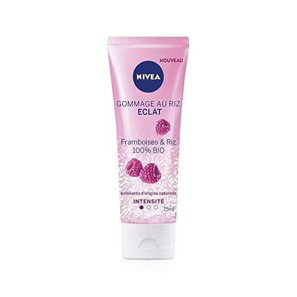 NIVEA Gommage au Riz Éclat 1 x 75 ml , Exfoliant d’origine naturelle enrichi en Graines de Riz Japonica & Framboises BIO, So ...