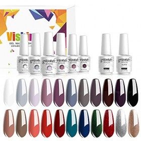 Vishine Lot de 24 Vernis à Ongles Semi permanent Vernis Gels UV LED Soak Off Rouge Blanc Black Classsique Collection Kit Mani