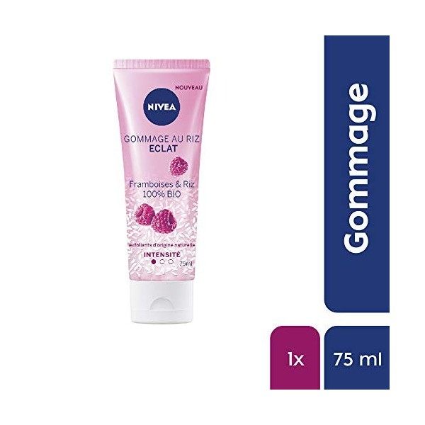 NIVEA Gommage au Riz Éclat 1 x 75 ml , Exfoliant d’origine naturelle enrichi en Graines de Riz Japonica & Framboises BIO, So ...