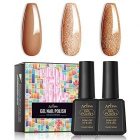 AUBSS Vernis Semi Permanent 10ml, 2pcs Vernis à ongles Naturel French Gel Polish Couleur Marron et Marron Paillettes Nail Art