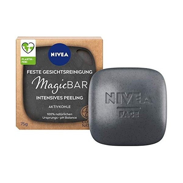 NIVEA MagicBar Nettoyant facial fixe Exfoliant intense 75 g , gommage facial matifiant contre les points noirs, cosmétique n