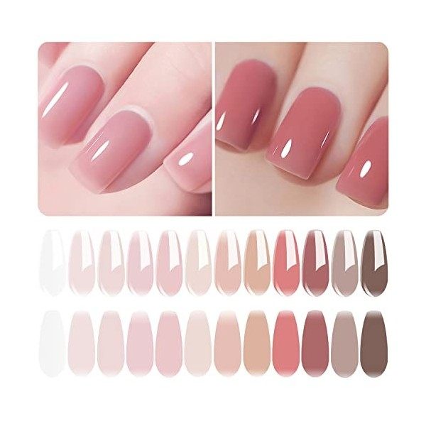 Vishine Lot de 12 Vernis Gel Semi Permanent Transparent Nude Rose, Vernis à ongles Semi Permanent Naturelle Skin Tone Nu Fren