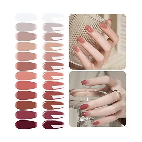 Vishine Lot 12 Vernis Semi-Permanent, Jelly Crystal Translucide 12 Couleurs Naturelle Doux Rose, Dordeaux Rouge, Nude, Beige,