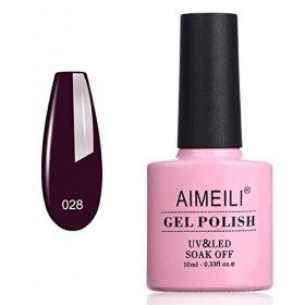 AIMEILI Soak Off UV LED Vernis à Ongles Gel Semi-Permanent Bourgogne Gel Polish - Burgundy Plum Dark Purple 028 10ml
