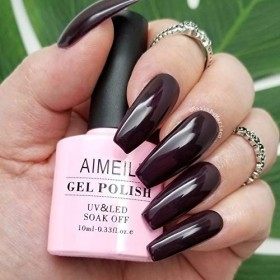 AIMEILI Soak Off UV LED Vernis à Ongles Gel Semi-Permanent Bourgogne Gel Polish - Burgundy Plum Dark Purple 028 10ml