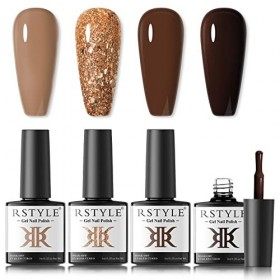 RSTYLE Vernis Semi Permanent, 4 Couleurs Marron Foncé Vernis à Ongles Gels Semi-permanents Lot de Vernis à Ongles Gels Soak O