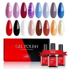 Kits de vernis à ongles ab gel avec base et top coat-18 pcs Soak Off LED/UV Gel Polish Sets-Colors of Black White Red Nude Pu