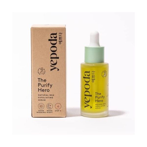 Yepoda - THE PURIFY HERO - sérum naturel BHA avec acide hyaluronique, sérum exfoliant, exfoliant contre les pores obstrués av...