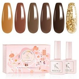 Neeko Vernis Semi Permanent, 6 Couleurs Hiver Caramel Brun Doré Pailleté Vernis ã Ongles Gels, Soak Off UV LED Manucure Kit p