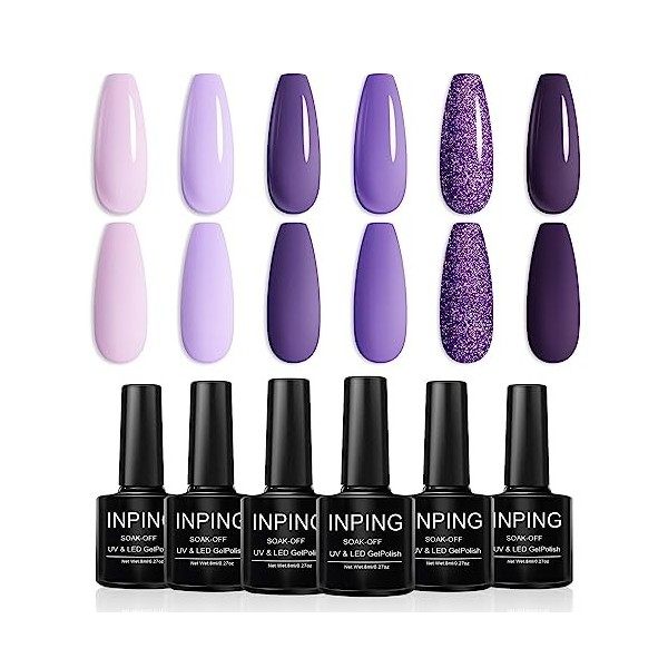 INPING Vernis Semi Permanent Nudee - 6 Couleurs Série Light Naturel Nude UV Vernis à Ongles, Nature Lumière Brun Nu Naked Gri