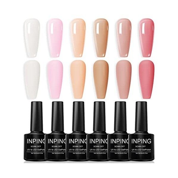 INPING Vernis Semi Permanent Nudee - 6 Couleurs Série Light Naturel Nude UV Vernis à Ongles, Nature Lumière Brun Nu Naked Gri