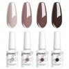 Vishine Vernis Gels Semi-Permanents, Lot de 4 Couleurs Nude Marron Chocolat Collection Nail Art Vernis à Ongles UV LED Gel Po