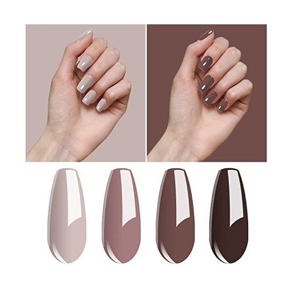 Vishine Vernis Gels Semi-Permanents, Lot de 4 Couleurs Nude Marron Chocolat Collection Nail Art Vernis à Ongles UV LED Gel Po