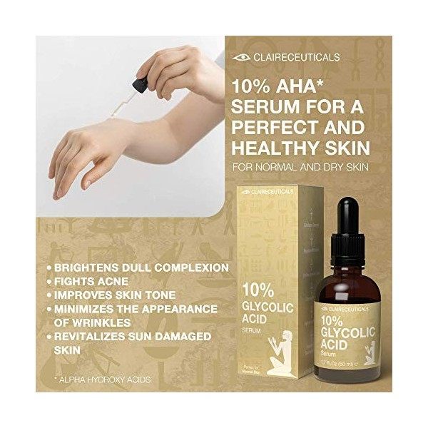 Claireceuticals Sérum à lAcide Glycolique 10% - Peeling Exfoliant - sans Sulfate sans Paraben - Sérum Exfoliant Visage à lA G...