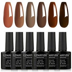 GZMAYUEN Vernis Semi Permanent Brun Vernis UV Gel Brun Gel Polish 6 Couleur Brun UV Vernis a Ongle Gel French Gel Semi Perman