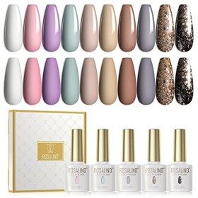 ROSALIND Lot de 10 vernis à ongles gel blanc et rose pastel - Collection de vernis à ongles gel dété pastel violet clair mar