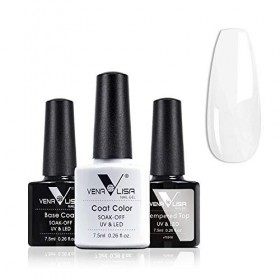 VENALISA Gel Vernis à Ongles UV Set Shellac Jaune Blanc Pur Blanc Gel Vernis avec Top Coat et Base Coat pour Vernis à Ongles 