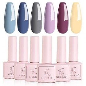 Neeko Vernis Semi Permanent Nude Mauve Bleu Gris 6 Couleurs Lot de Vernis à Ongles Gels Sèche sous UV/LED pour Nail Art Nail 