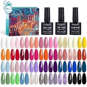 Vernis à Ongles Kit Gel Semi Permanent Gel Nail Polish Soak Off 36 Couleurs + 3 Base et Top Coat Manicure Nail Art Lot UV S