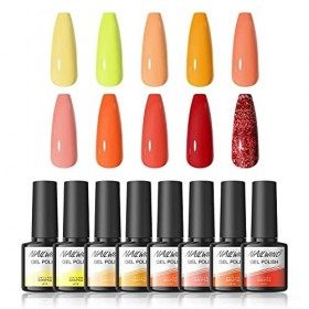 Vernis Gel Semi Permanent Orange Jaune Rouge Rose Vert，Vernis à ongles Semi Permanent Couleur Naturelle Nude Nu French Manucu