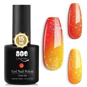 YTD Likomey Vernis Semi Permanent Caméléon Vernis à Ongle Changement De Couleur Gel,15ml Jaune Orange Paillettes Changeant De