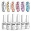 Vishine Lot 6 Couleurs Vernis Gel Semi Permanant UV Gel Ongles Jeu Tremper le Vernis Manucure Effet Diamant Paillettes 8ml