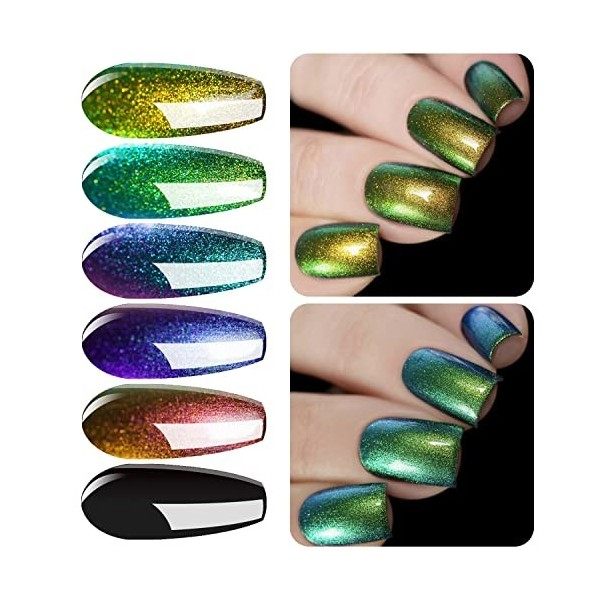 Vishine Lot 6 Couleurs Vernis Gel Semi Permanant UV Gel Ongles Jeu Tremper le Vernis Manucure Effet Diamant Paillettes 8ml