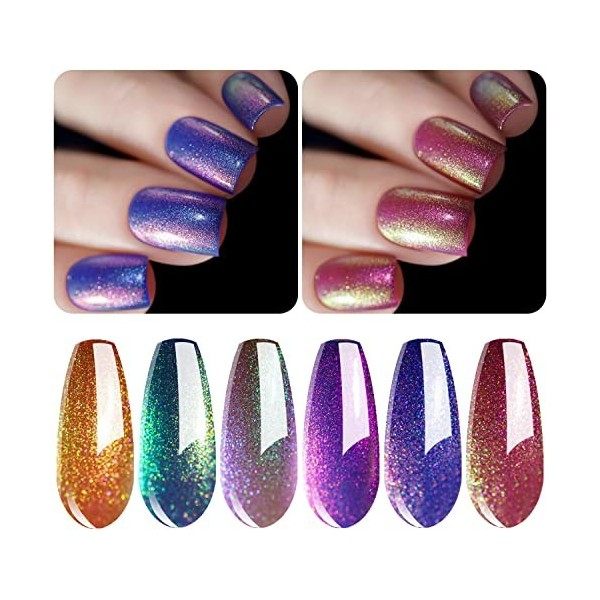 Vishine Lot 6 Couleurs Vernis Gel Semi Permanant UV Gel Ongles Jeu Tremper le Vernis Manucure Effet Diamant Paillettes 8ml