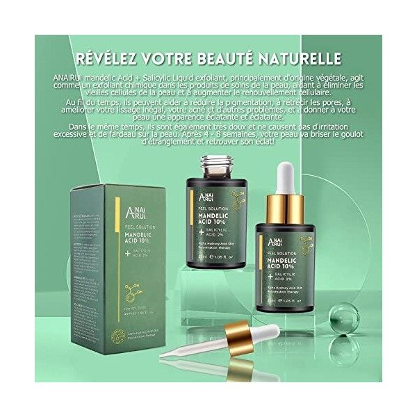 ANAiRUi Sérum à 2 % dAcide Salicylique et à 10 % dAcide Mandélique pour les Peelings Exfoliants pour le Visage, pour les Bo G...