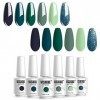 Vernis Gel Semi Permanent Lot de Vert - Vishine UV LED Vernis à Ongles Gel Soak Off Manucure Nail Art Kit 6 Couleurs X 8ml