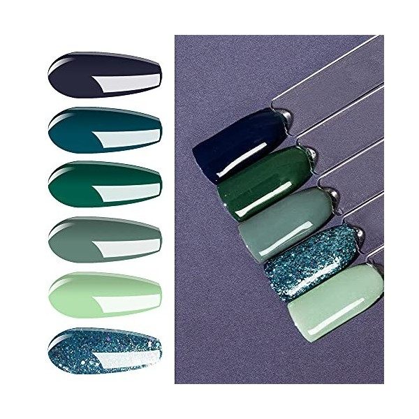 Vernis Gel Semi Permanent Lot de Vert - Vishine UV LED Vernis à Ongles Gel Soak Off Manucure Nail Art Kit 6 Couleurs X 8ml