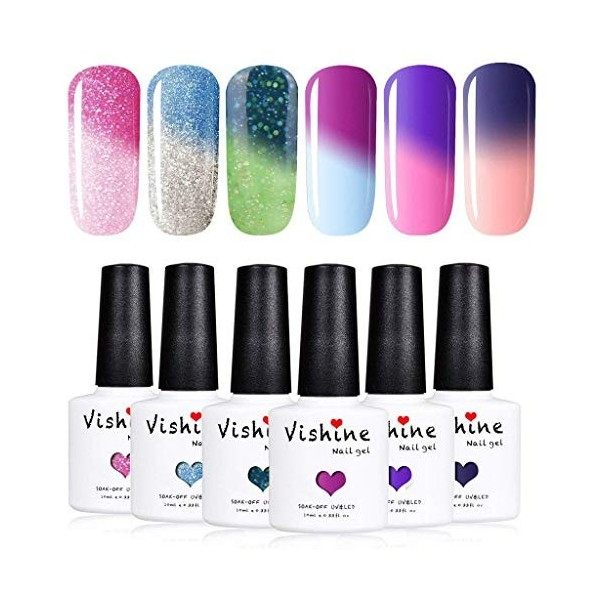 Vishine Vernis Gel Semi Permanent Caméléon Change de Couleur Vernis à Ongles UV LED Caméléon 6 Couleurs Kit de Manucure Semi 